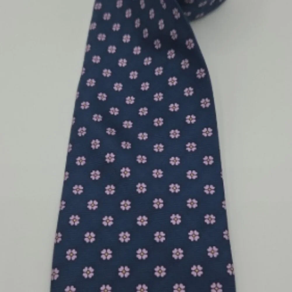 Lands’ End 100% Silk Tie Blue Pink Floral Made in Italy - Picture 3 of 4